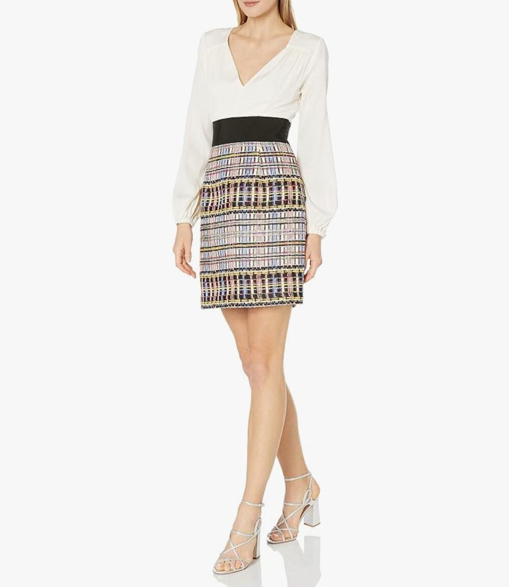 MILLY Women's Nicola Deep-v Multicolor Tweed Dress Size 6
